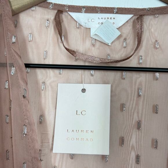 NEW LC Lauren Conrad Swiss Dot Kimono Womens One Size Mauve Pink Sheer Cinched - Picture 12 of 13